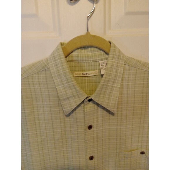 👔 Moda Campia Moda Men’s L Button Front Shirt – Mint Green Plaid – Short Sleeve - Picture 3 of 8